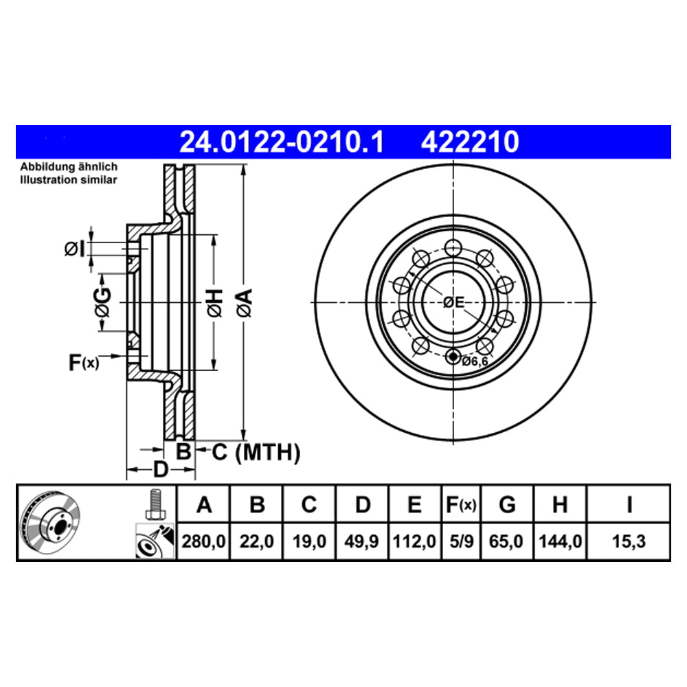 Kočioni disk ATE 280mm prednji - 24.0122-0210.1