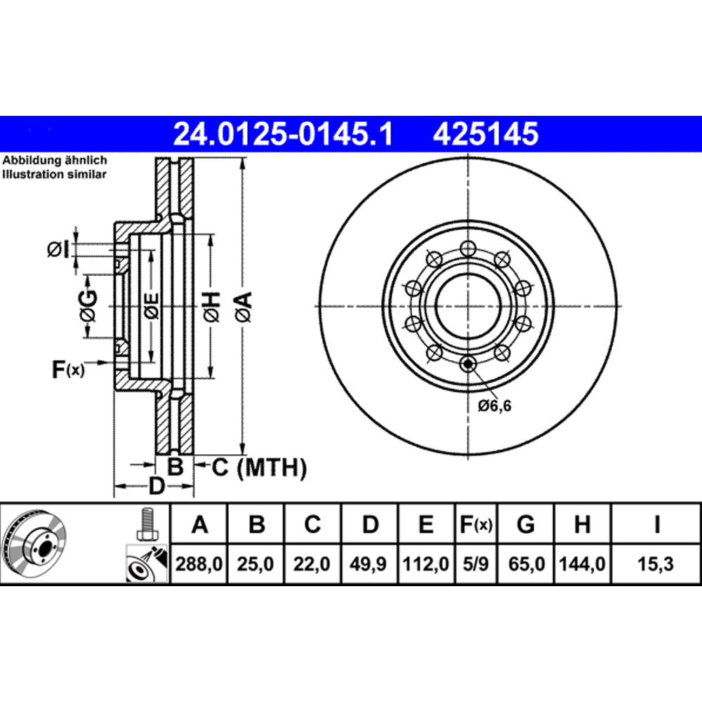 Kočioni disk ATE 288mm prednji - 24.0125-0145.1