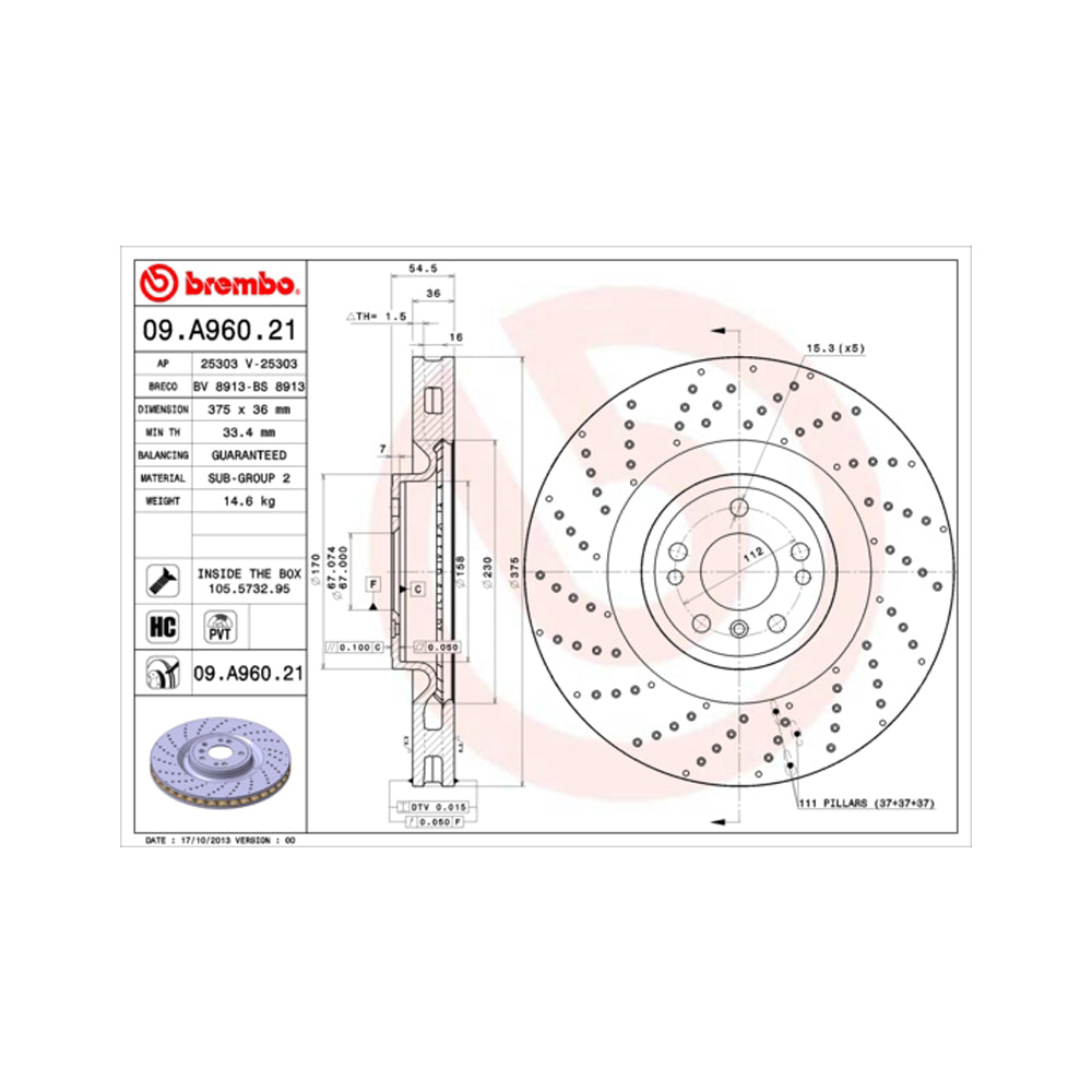 Kočioni disk BREMBO 375mm prednji - 09.A960.21