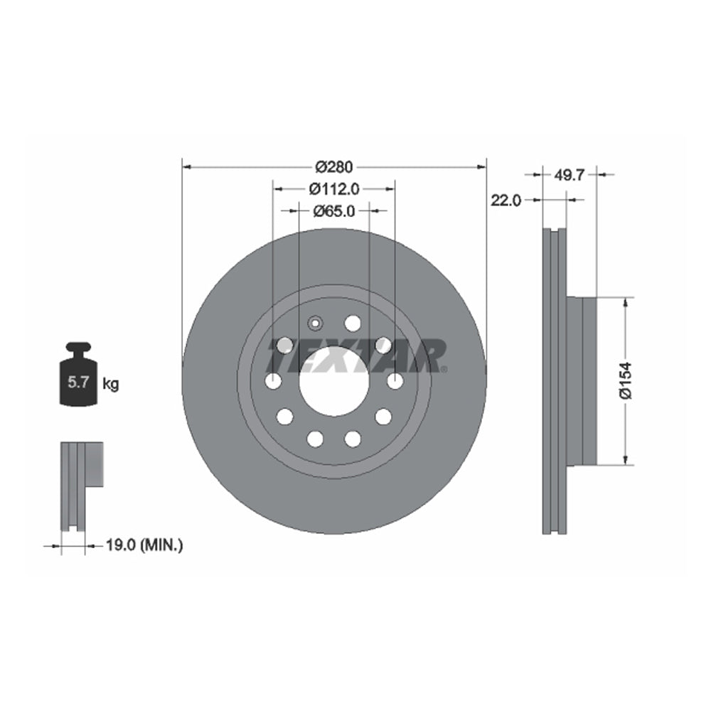 Kočioni disk TEXTAR 280mm prednji - 92120705