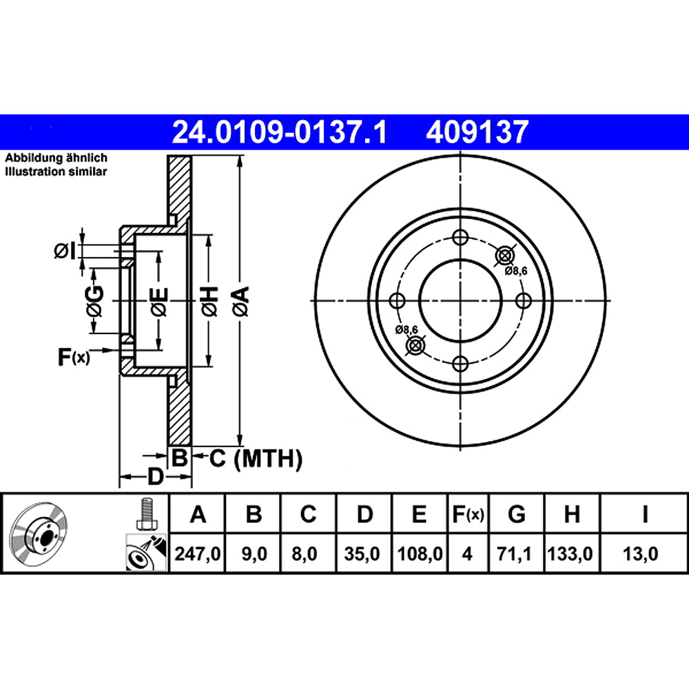 Kočioni disk ATE 247mm zadnji - 24.0109-0137.1