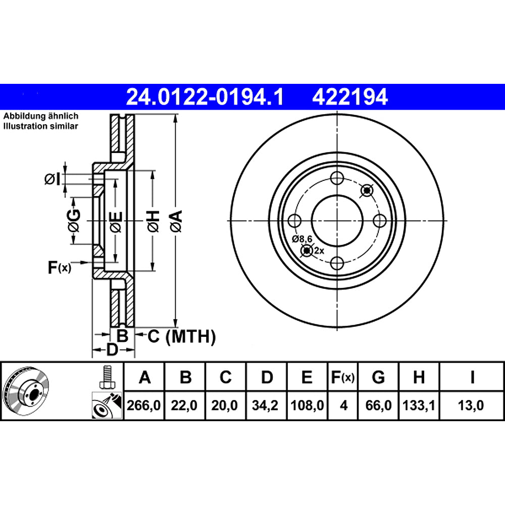 Kočioni disk ATE 266mm prednji - 24.0122-0194.1