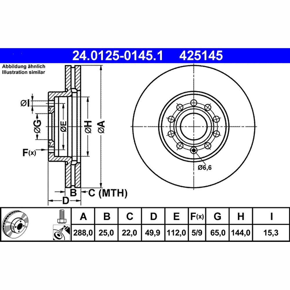 Kočioni disk ATE 288mm - 24.0125-0145.1