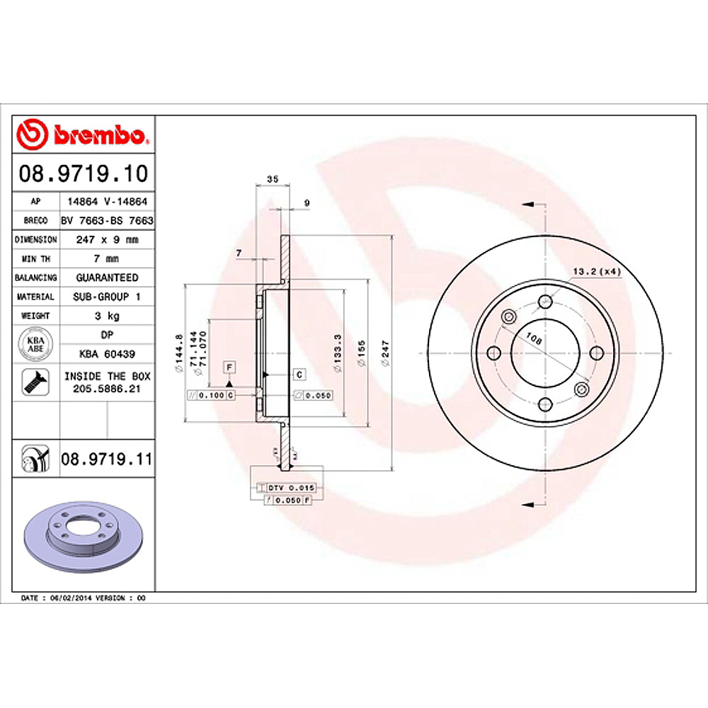 Kočioni disk BREMBO 247mm zadnji - 08.9719.11