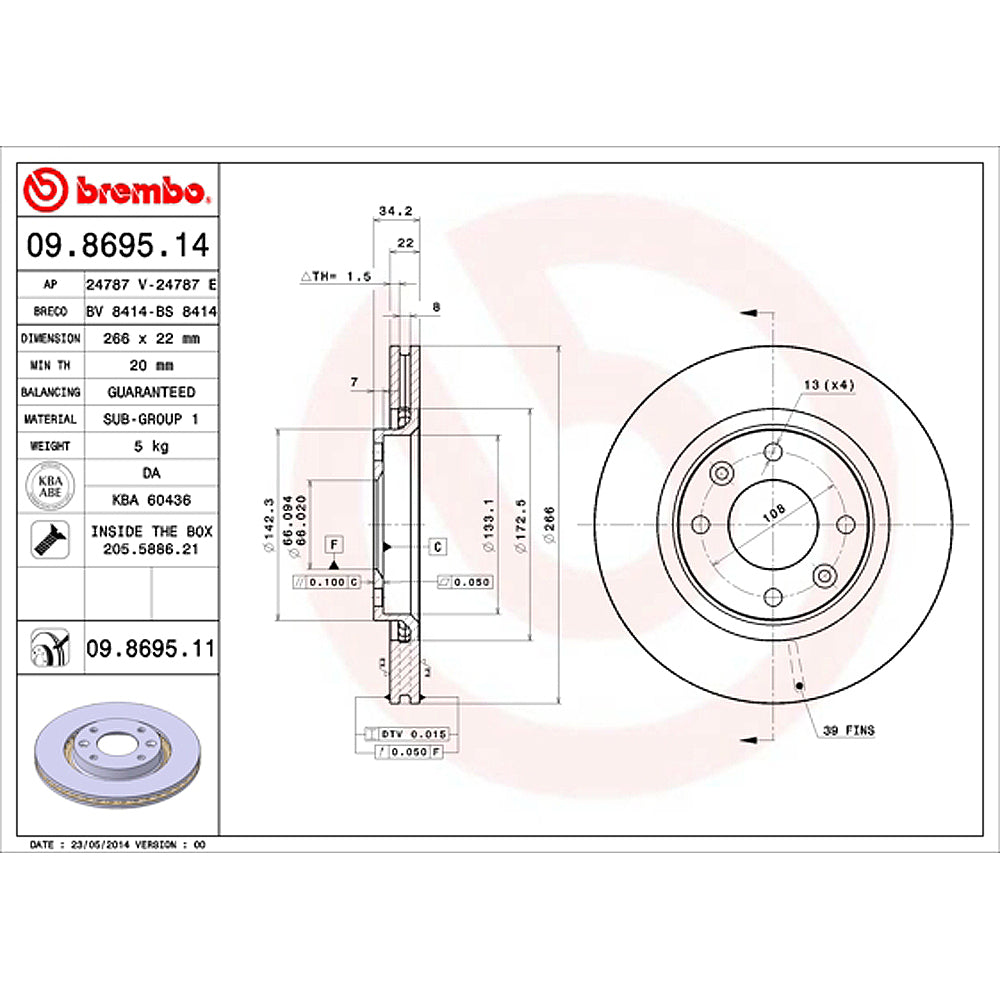 Kočioni disk BREMBO 266mm prednji - 09.8695.11