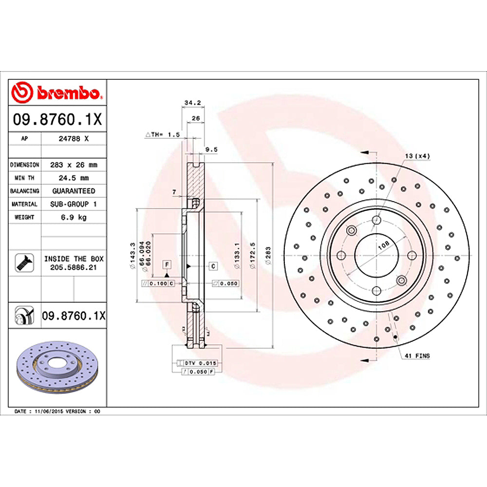 Kočioni disk BREMBO 283mm prednji - 09.8760.1X