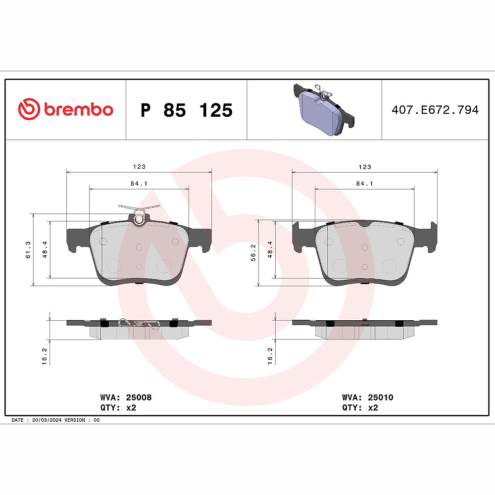Kočione pločice BREMBO - P 85 125