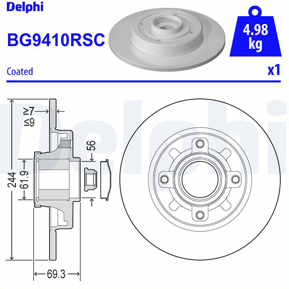 Kočioni disk DELPHI 244mm zadnji sa lezajem - BG9410RSC