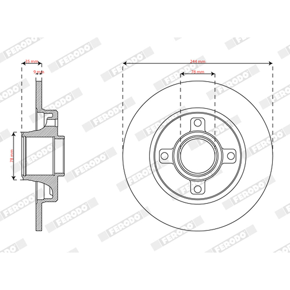 Kočioni disk FERODO 244mm zadnji sa lezajem - DDF2929-1